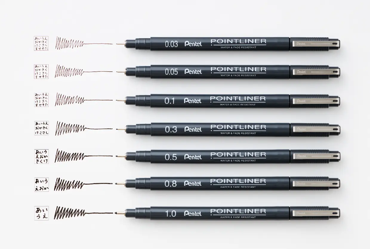 ぺんてる　ポイントライナー　POINTLINER  水性顔料 S20P 0.03 0.05 0.1 0.3 0.5 0.8 1.0