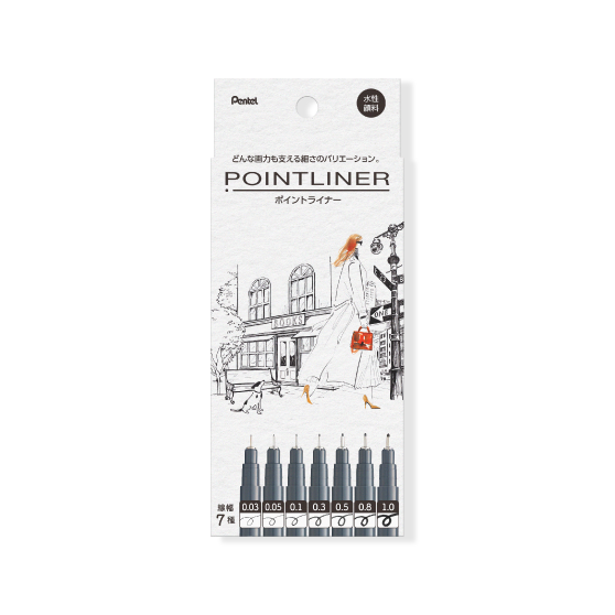 ぺんてる　ポイントライナー７本セット　POINTLINER  水性顔料 　S20P-7STA