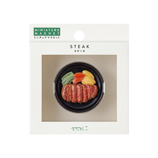 【日本の食を繊細な技術で表現したマグネット】 ミドリ midori ミニチュアマグネット 1個入 ステーキ柄 43445006 43445-006 ミニチュア マグネット 【強力なネオジム磁石を採用！】