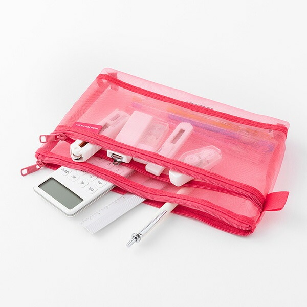 【軽くて中身が見やすい】 ミドリ メッシュペンポーチ ピンクA 41834-006 メッシュペンポーチ