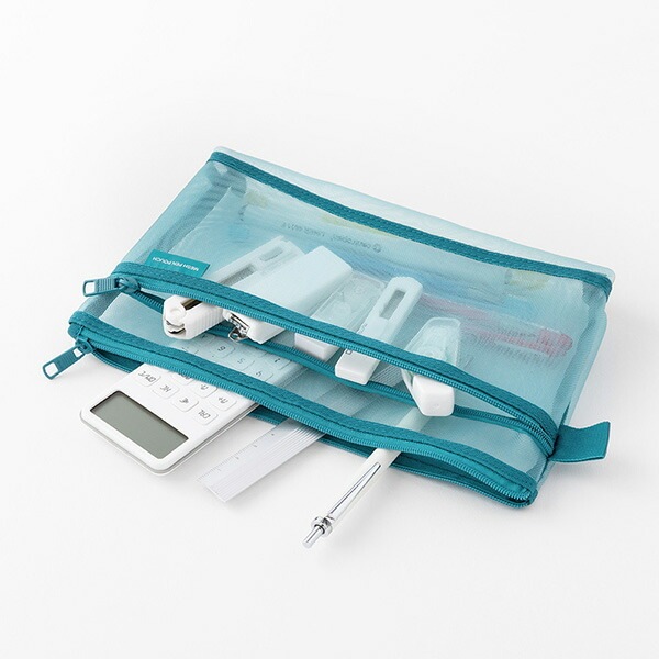 【軽くて中身が見やすい】 ミドリ メッシュペンポーチ 青A 41835-006 メッシュペンポーチ