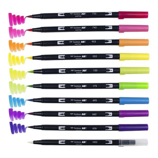 アメリカのヒット商品トンボ鉛筆水性マーカー DUAL BRUSH AB-T10色セット ブライトAB-T10CBR本格グラフィックマーカーブライトーセット