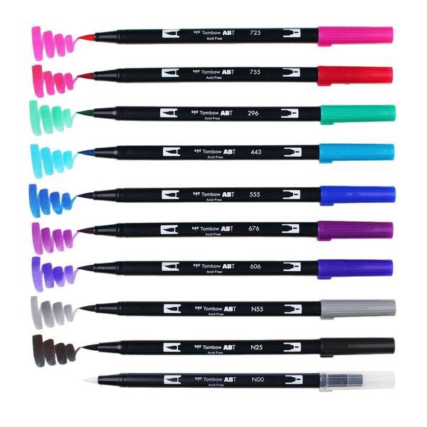 アメリカのヒット商品トンボ鉛筆水性マーカー DUAL BRUSH AB-T10色セット ギャラクシーAB-T10CGA本格グラフィックマーカーギャラクシーセット