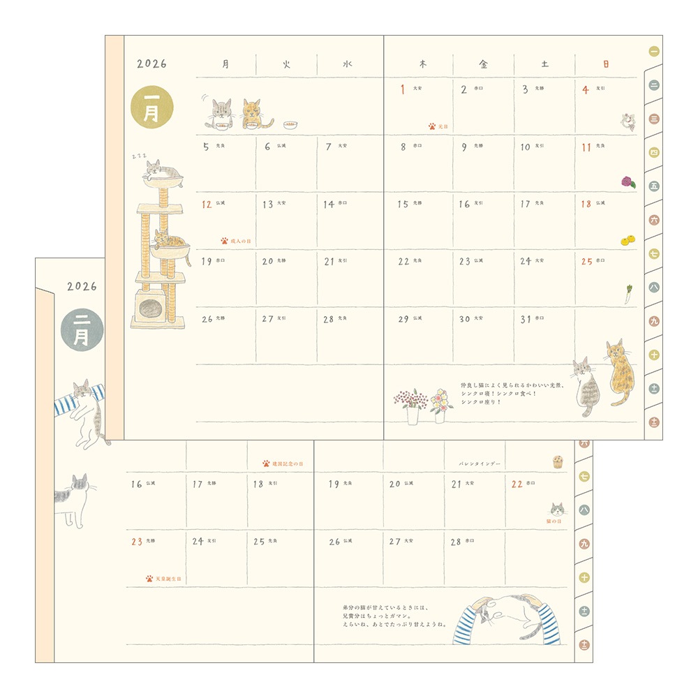 【2026年1月始まり】デザインフィル　ミドリ　ポケットダイアリー<B6> ネコ柄　22373006