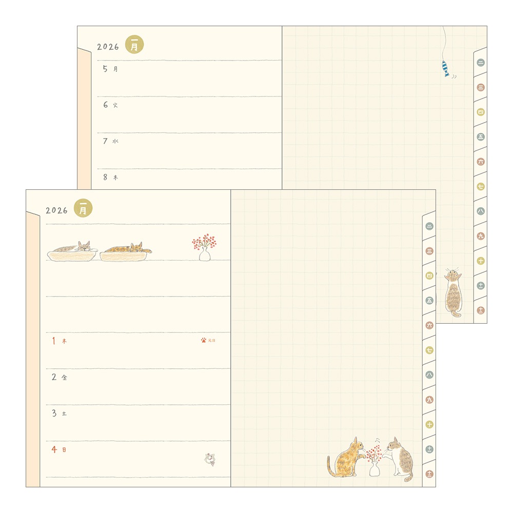 【2026年1月始まり】デザインフィル　ミドリ　ポケットダイアリー<B6> ネコ柄　22373006