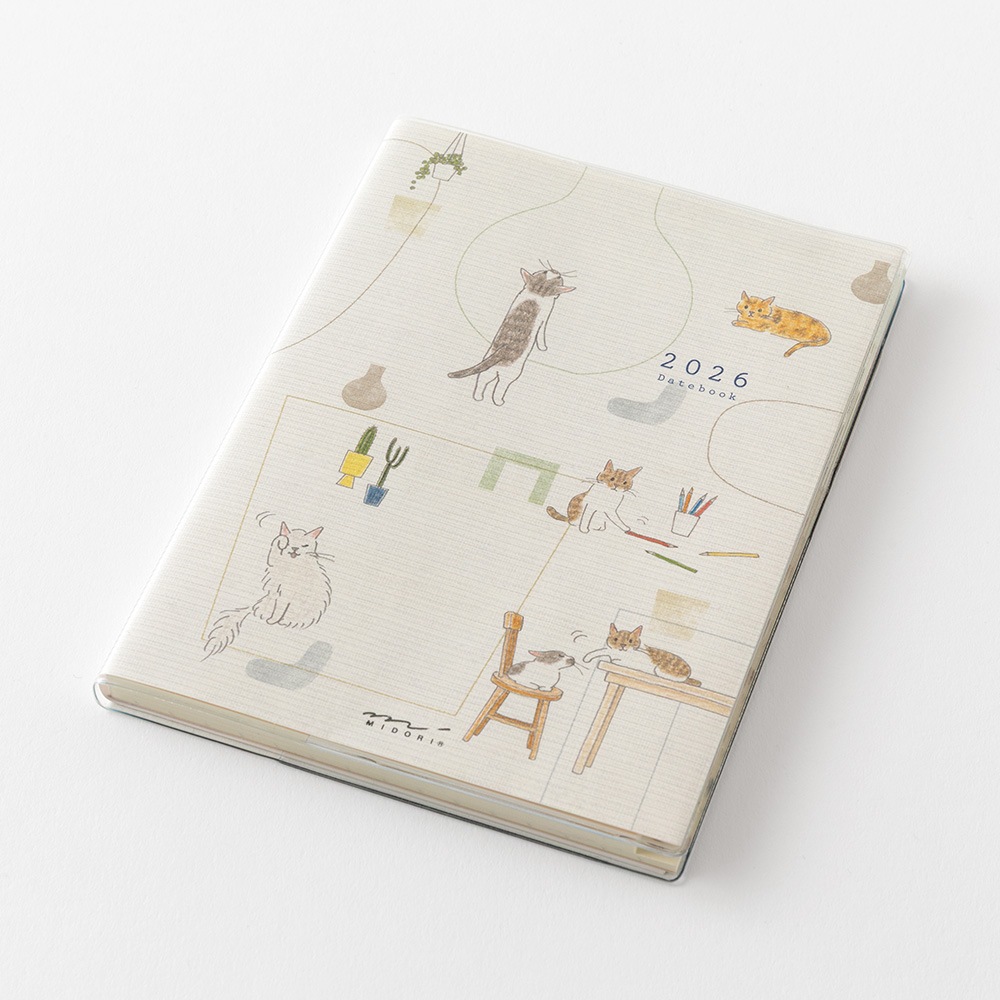 【2026年1月始まり】デザインフィル　ミドリ　ポケットダイアリー<A6> ネコ柄　22367006
