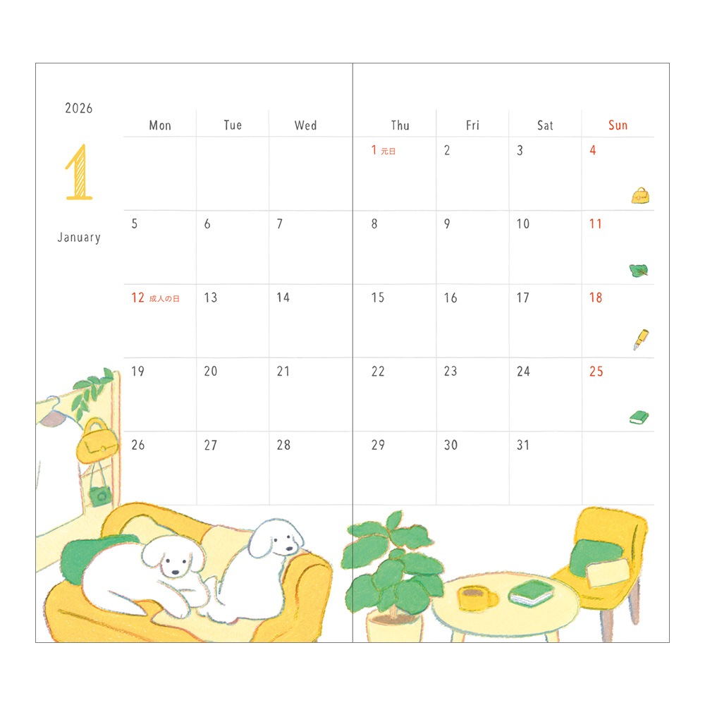 【2026年1月始まり】デザインフィル　ミドリ　ポケットダイアリー　ポケットダイアリー<スリム> イヌ柄　22361006