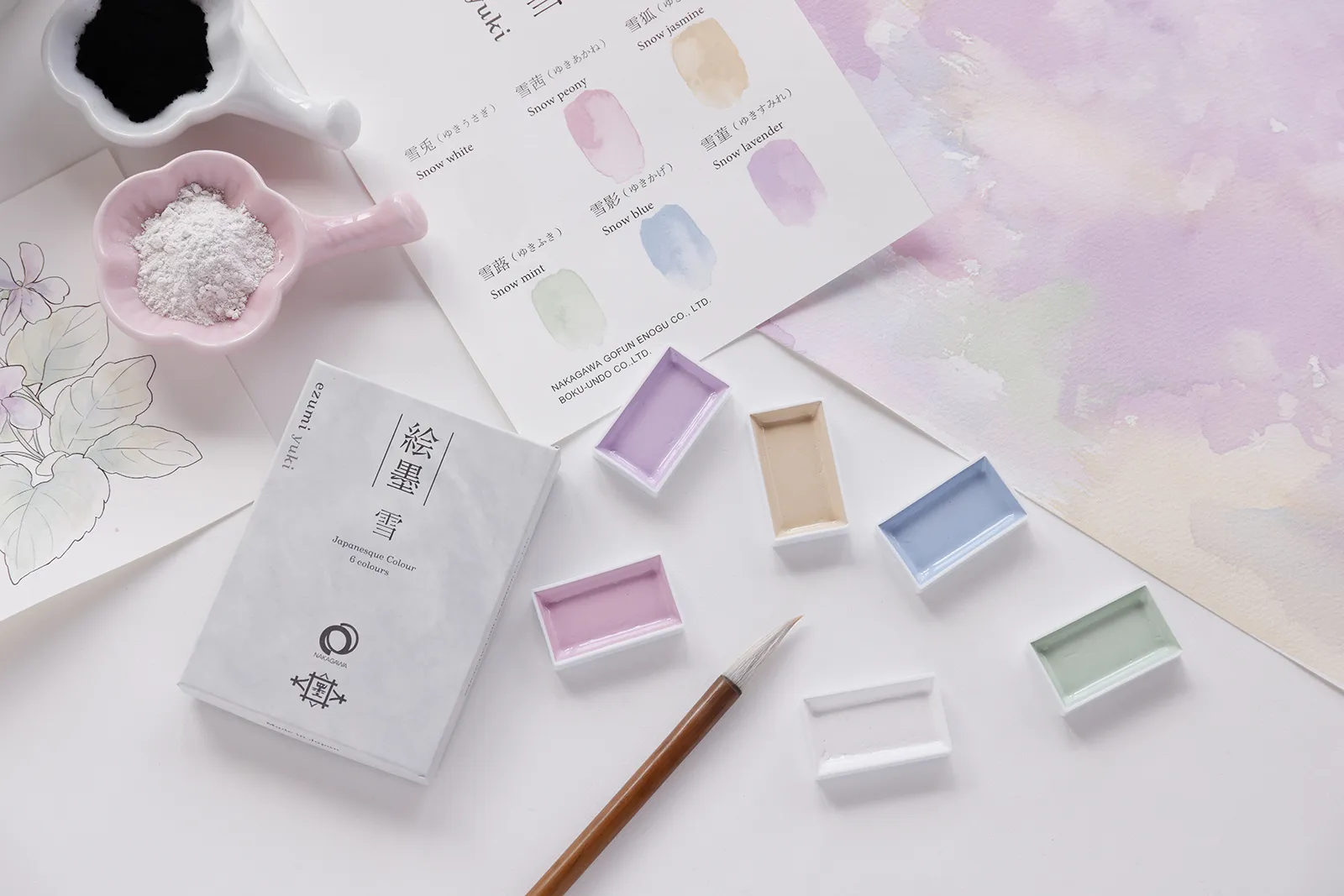 【数量限定】ナカガワ胡粉絵具株式会社×墨運堂　共同開発　絵墨　６色セット　雪　ezumi yuki 　15484　