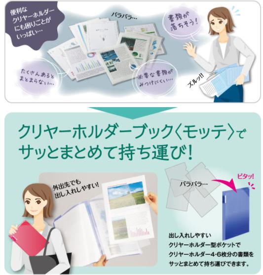 コクヨ クリヤーホルダーブック＜モッテ＞（固定式） A4 縦 6P ﾌ-LM5710-6 スリムで持ち運びに便利！