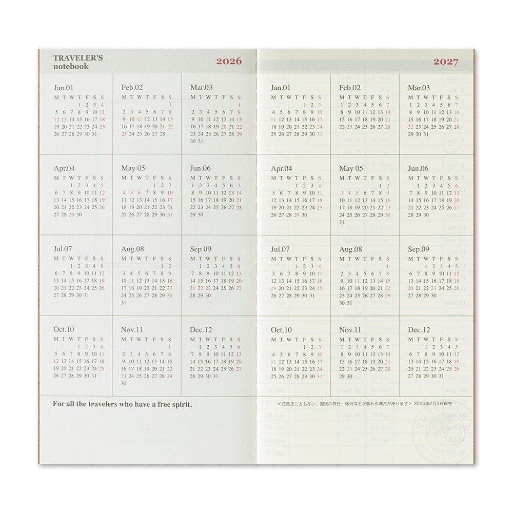 【トラベラーズノート】トラベラーズノート リフィル 2026 週間+メモ　14495006