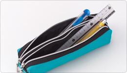 レイメイ藤井ダブルファスナーカラーペンケースMサイズブラック・ブルー