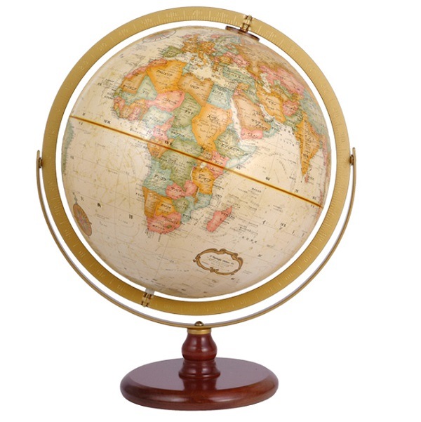 南北にも回転するリプルーグルアンティーク地球儀ラ・グレンジ型31874 日本語版木製架台とアンティーク調