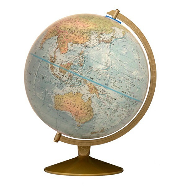 海底地形をリアルに表現リプルーグルアンティーク地球儀マリナー型33570 日本語版色分けされた地勢地図