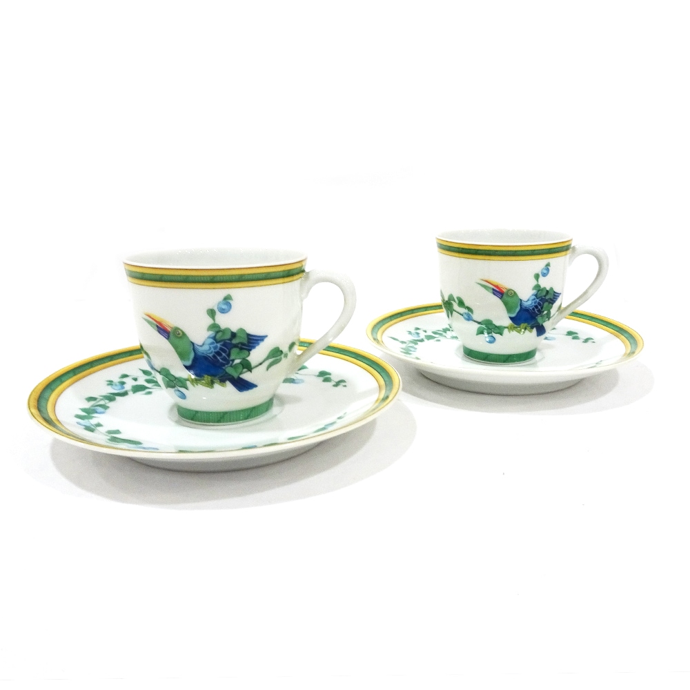 栄】【HERMES】エルメス ペア カップ&ソーサー デミタス トゥカン 陶器