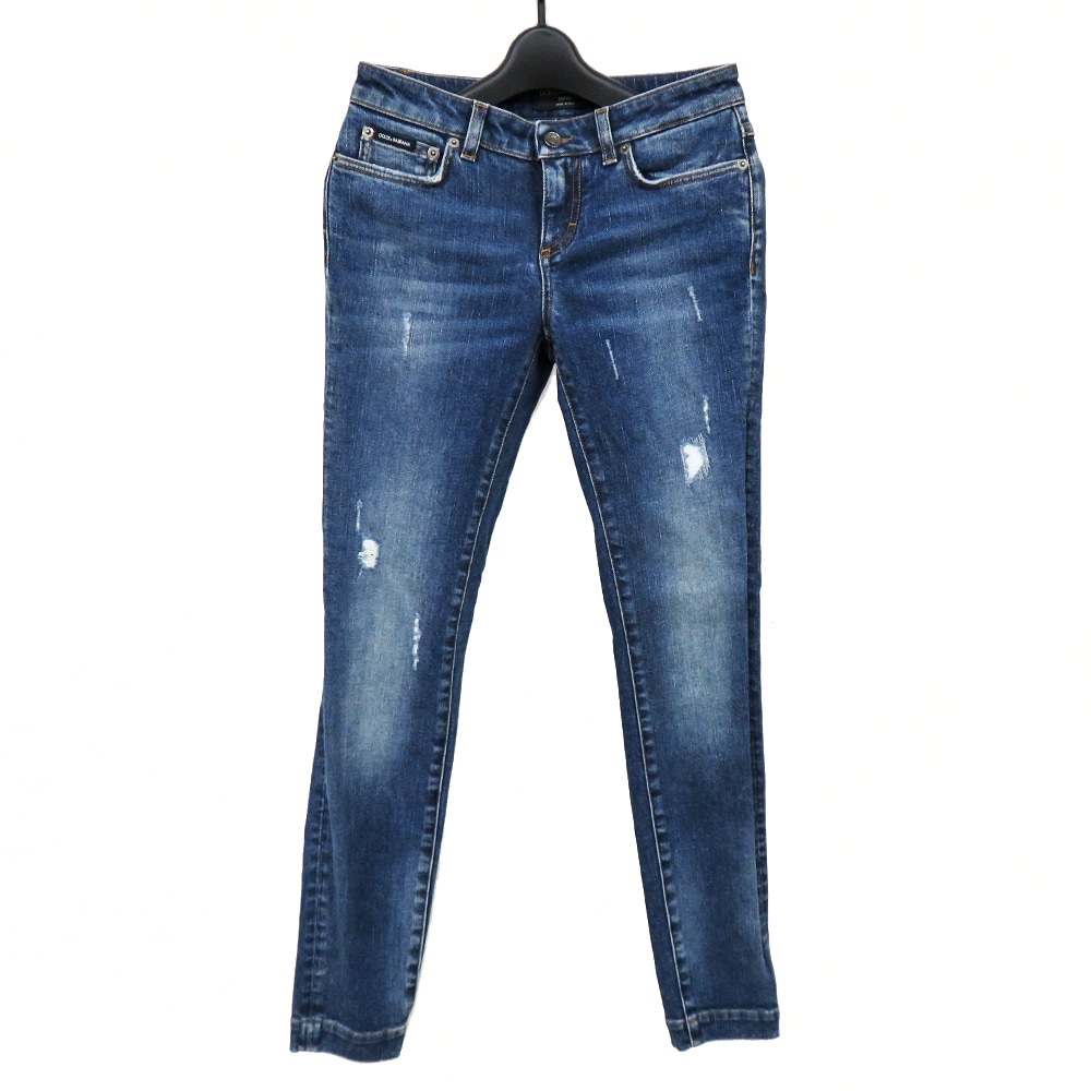 【名古屋】【DOLCE&GABBANA】ドルチェ&ガッバーナ デニム ストレッチ スキニー パンツ 36 FTAH7D ダメージ プレート付 ドルガバ レディース アパレル【中古】