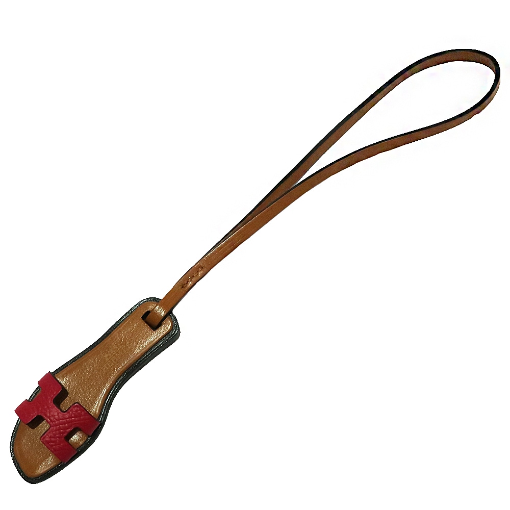 【天白】【HERMES】エルメス チャーム オランナノ サンダル ブラウン レッド 小物 レザー ジャポンタグ ショップカード その他 箱 【新品】【未使用】【中古】