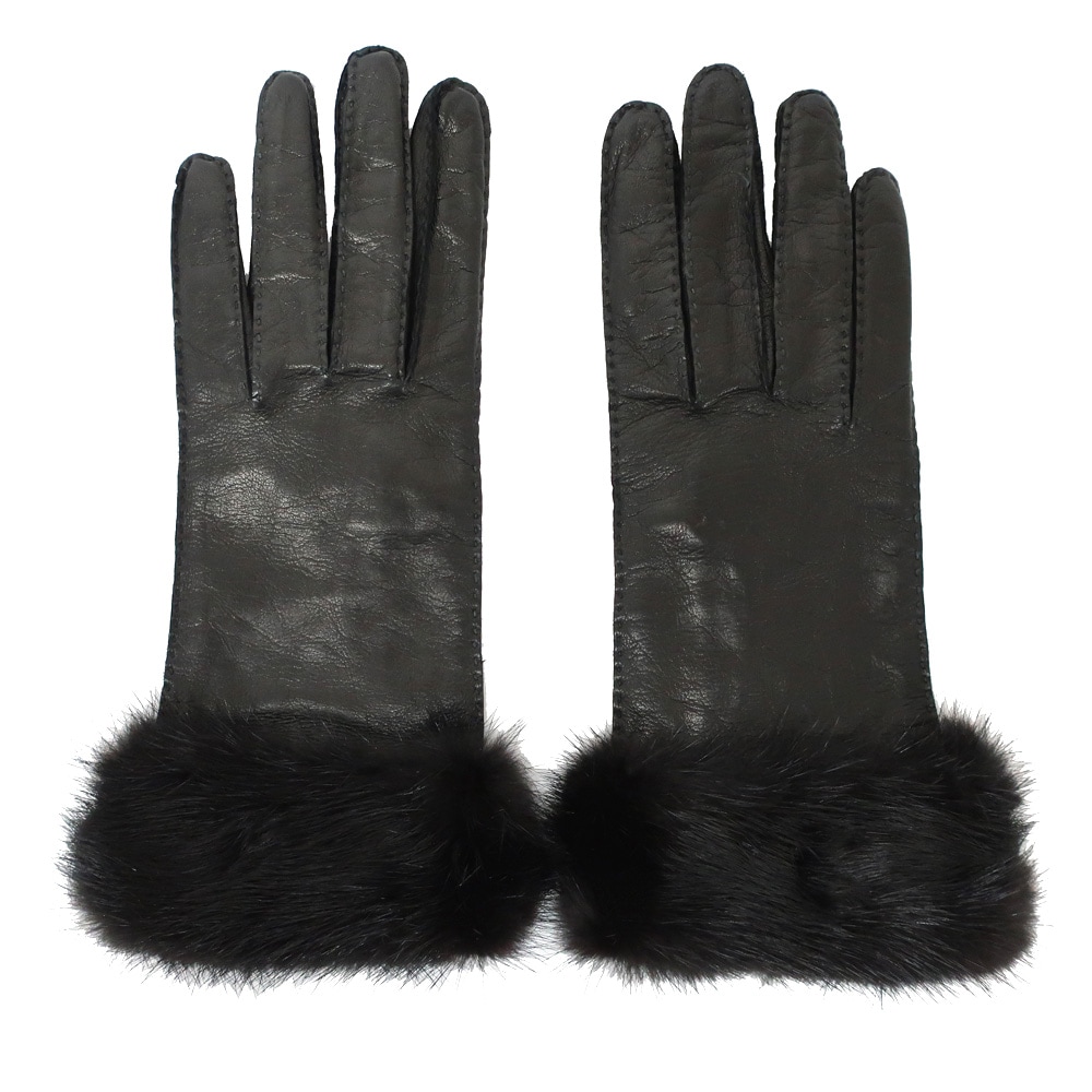 PRADA ブラック手袋 天白】【PRADA】プラダ 手袋 グローブ ブラック 黒 ラムスキン シルク