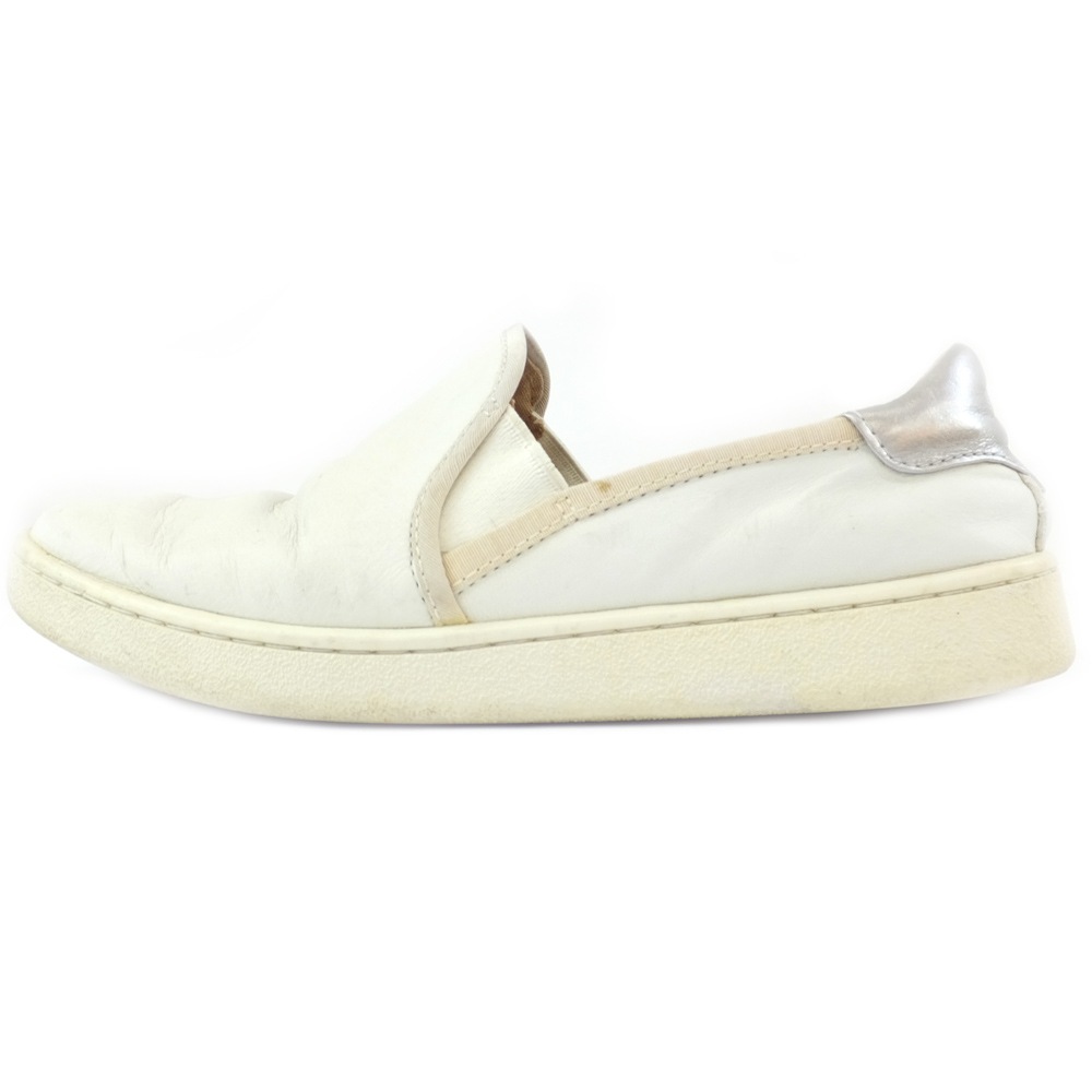 【天白】【UGG】アグ W CAS キャス スリッポン ホワイト シルバー レザー サイズ7表記 24.0cm相当 1019108W/WHT スニーカー メンズ レディース 靴【中古】