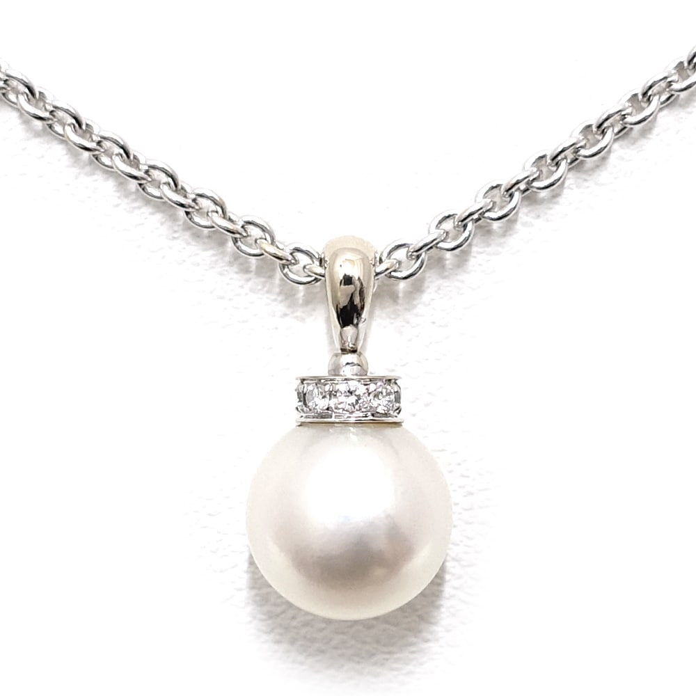 栄】【BVLGARI】ブルガリ K18WG パール ダイヤモンド ネックレス