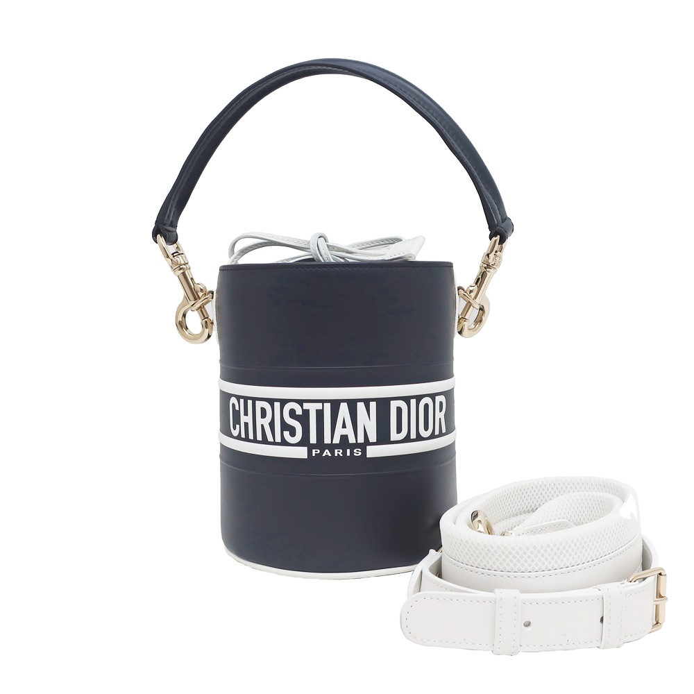 Dior ショルダーバッグ ネイビー/ホワイト 名東】【CHRISTIAN DIOR】ディオール ヴァイブ バケット オブリーク