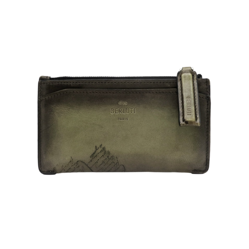 【名東】【BERLUTI】ベルルッティ ファサード エピュール ジップカードホルダー カリグラフィ ブラウン系 SV金具 メンズ 【中古】