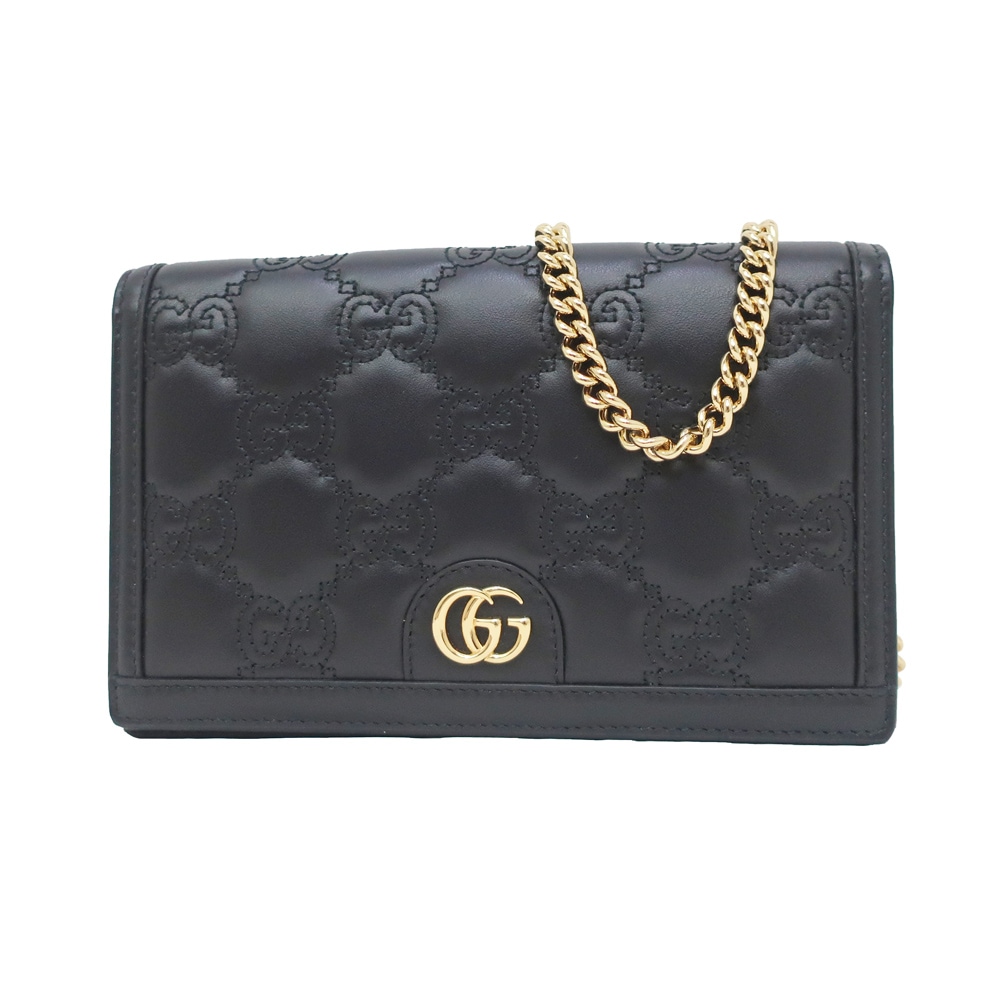 名東】【GUCCI】グッチ チェーンウォレットショルダーバッグ ブラック