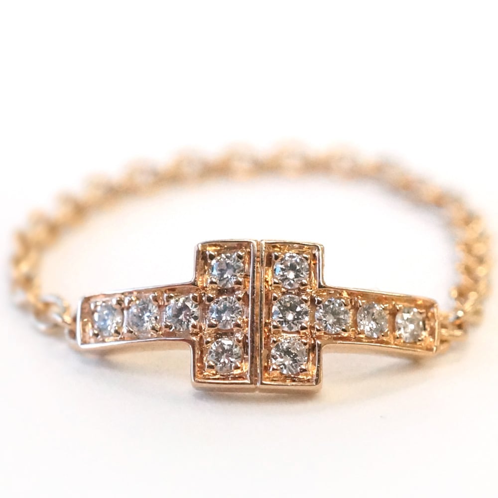 栄】【TIFFANY】ティファニー リング T TWOチェーン K18PG 12号