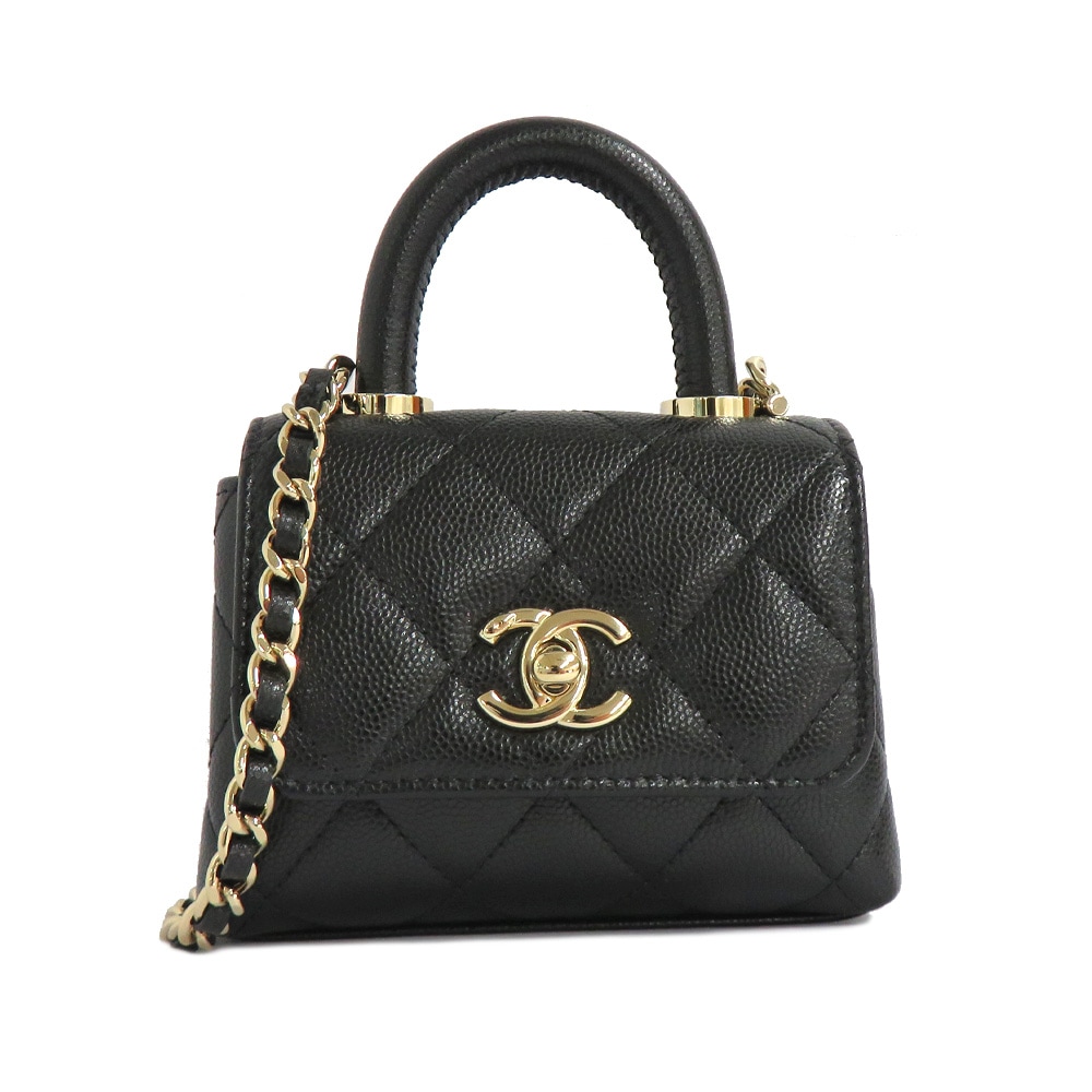 【名古屋】【セール】【CHANEL】シャネル マトラッセ トップハンドルフラップバッグ キャビアスキン ココハンドル 11cm マイクロ ブラック ゴールド金具 AP4245 黒 GD金具 レディース【新品】【未使用】【中古】