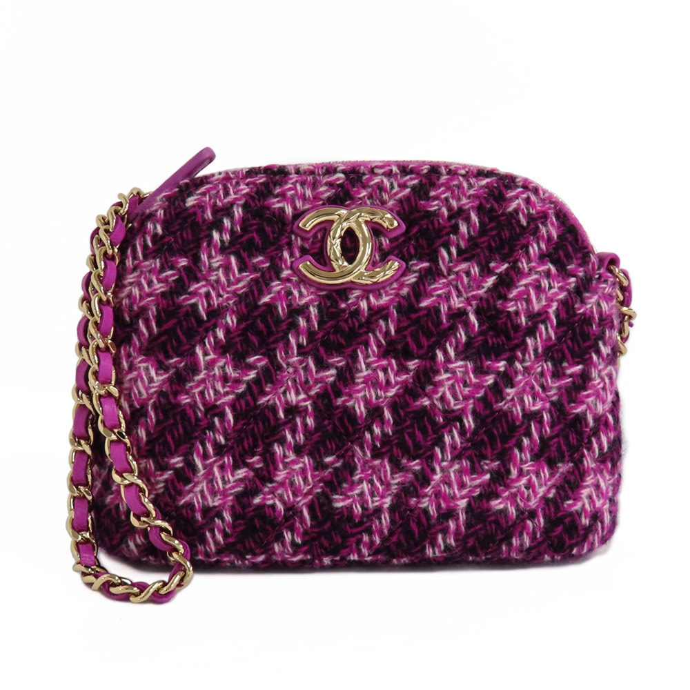 【名古屋】【CHANEL】シャネル チェーンクラッチ イヤーズギフト 2024年 ツイード ショルダーバッグ ミニバッグ パープル系 ゴールド金具 ココマーク レディース 美品【中古】