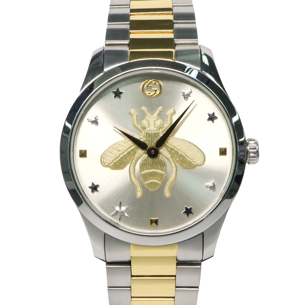 【名古屋】【GUCCI】グッチ G-タイムレスウォッチ 38mm YA1264131 シルバー Bee SS ゴールドPVD クォーツ ユニセックス腕時計 男女【中古】