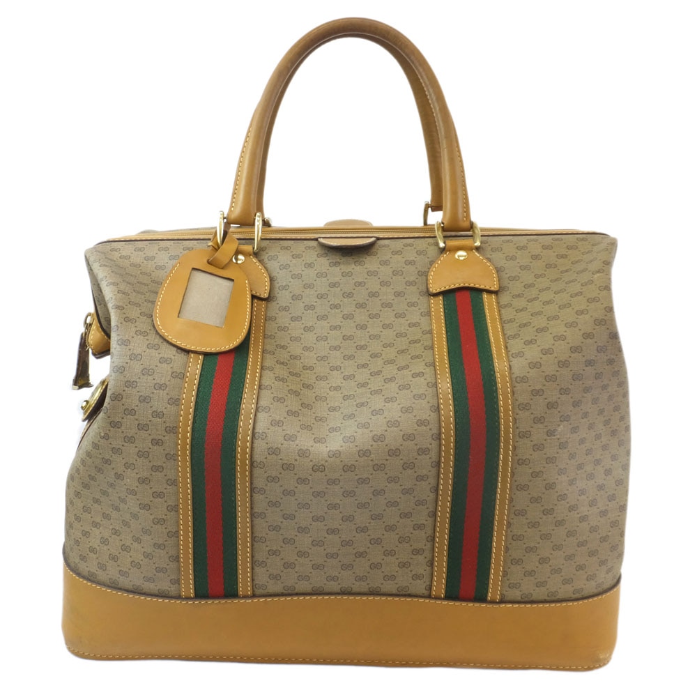 天白】【GUCCI】グッチ ボストンバッグ マイクロGG ブラウン ゴールド