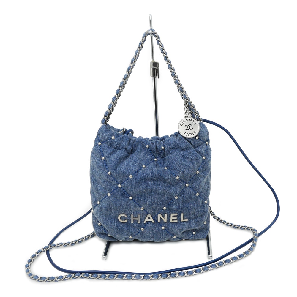 名東】【CHANEL】シャネル シャネル22 ミニ デニム スタッズ チェーン