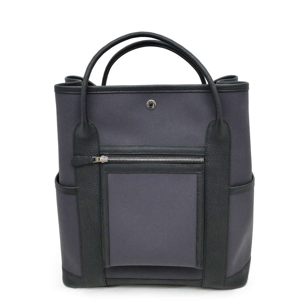 【名東】【HERMES】エルメス ガーデンパーティ ポケット バーティカル ブラック ネゴンダ トワルミリタリー B刻 トート バッグ キャンバス レザー メンズ【未使用】【中古】