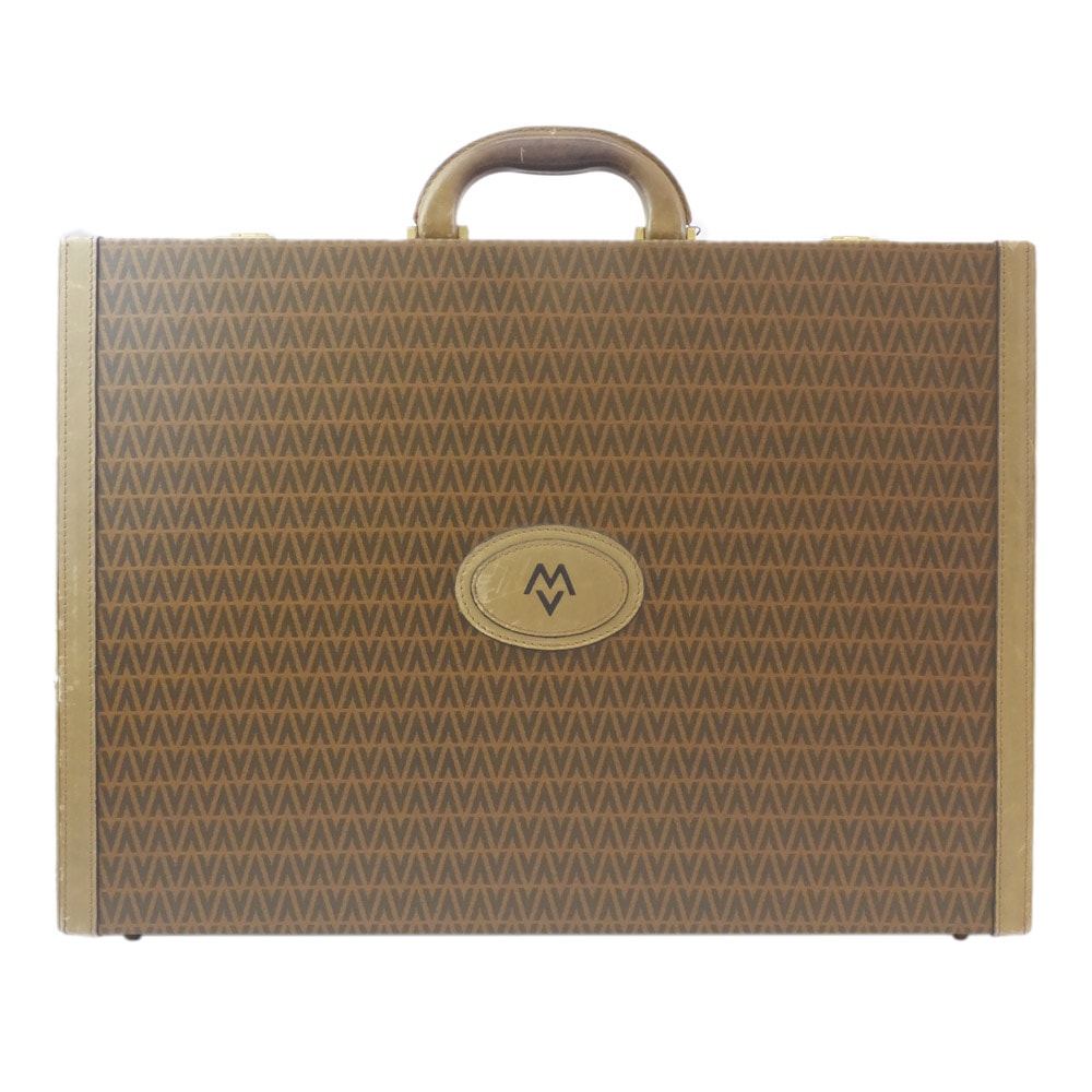 【天白】【MARIO VALENTINO】マリオバレンチノ アタッシュケース ブラウン ゴールド金具 薄型 ダイヤルロック メンズ ビジネスバッグ 鞄【中古】