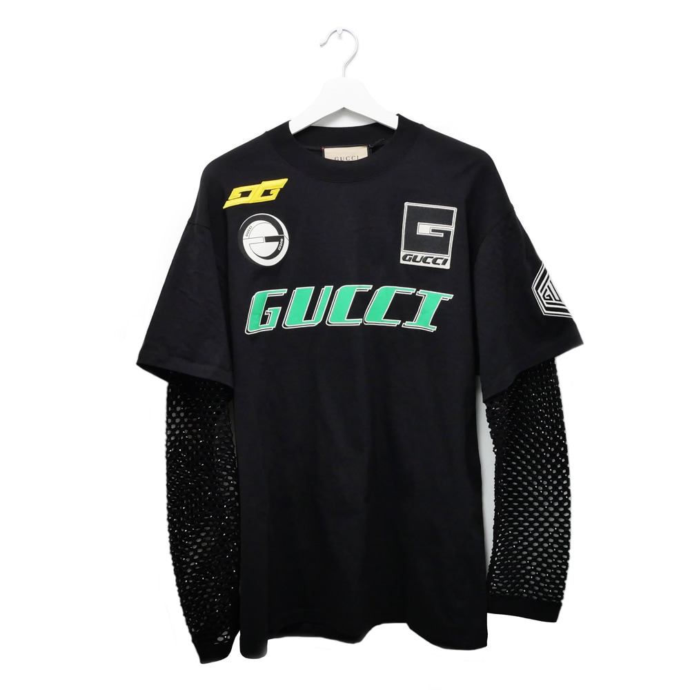 名東】【GUCCI】グッチ レイヤード ロゴ ロングスリーブ Tシャツ M