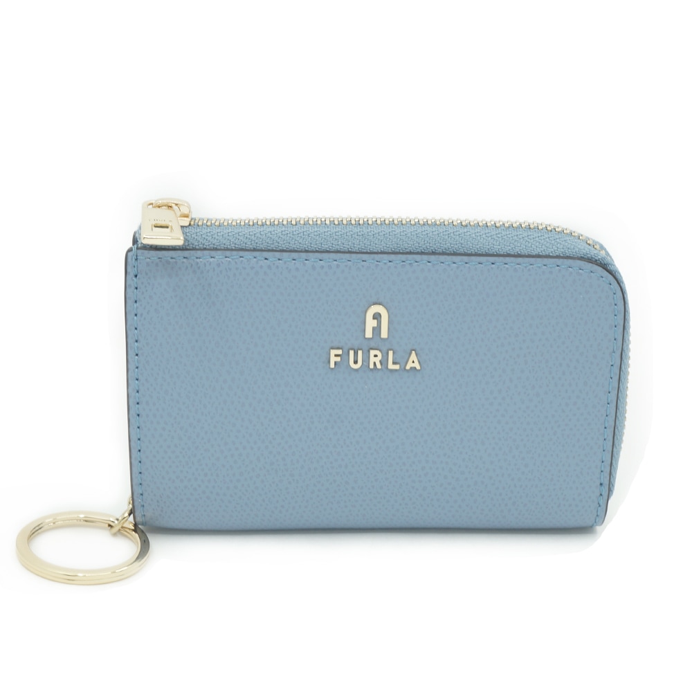【栄】【FURLA】フルラ ARE000 キーケース コインケース カメリア ロゴ セレスティアル アルテミシア ブルー系 レザー ゴールド金具 箱【中古】