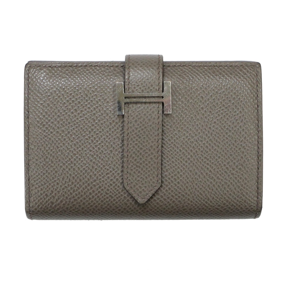 名東】【HERMES】エルメス ベアンミニ コンパクト財布 エタン シルバー