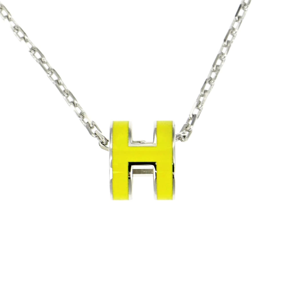 【名東】【HERMES】エルメス ネックレス ポップアッシュ ミニ ペンダント H ニューライム イエロー系 シルバーカラー アクセサリー その他【未使用】【中古】