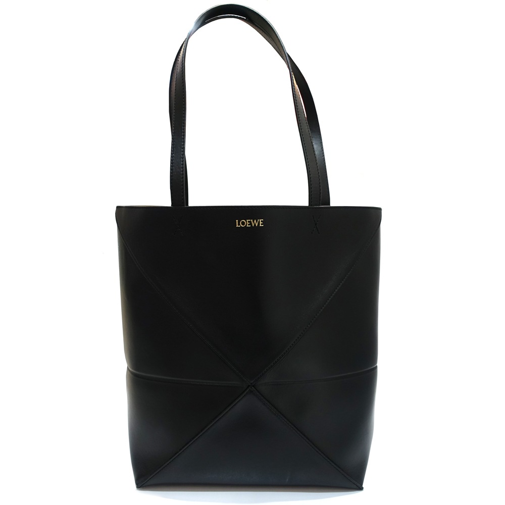 【栄】【LOEWE】ロエベ パズル フォルドトート ミディアム トートバッグ 012328 シャイニーカーフ レザー ブラック レディース 女性 鞄 本体のみ【中古】