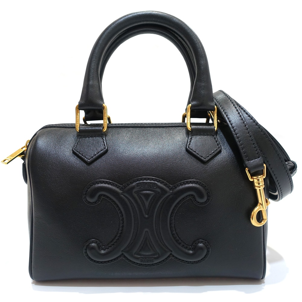【栄】【CELINE】セリーヌ スモール ボストン トリオンフ ハンドバッグ 2WAY 113773 W-PG-3273 レザー ブラック ゴールド金具 レディース 鞄 保存袋 ショルダーストラップ【中古】