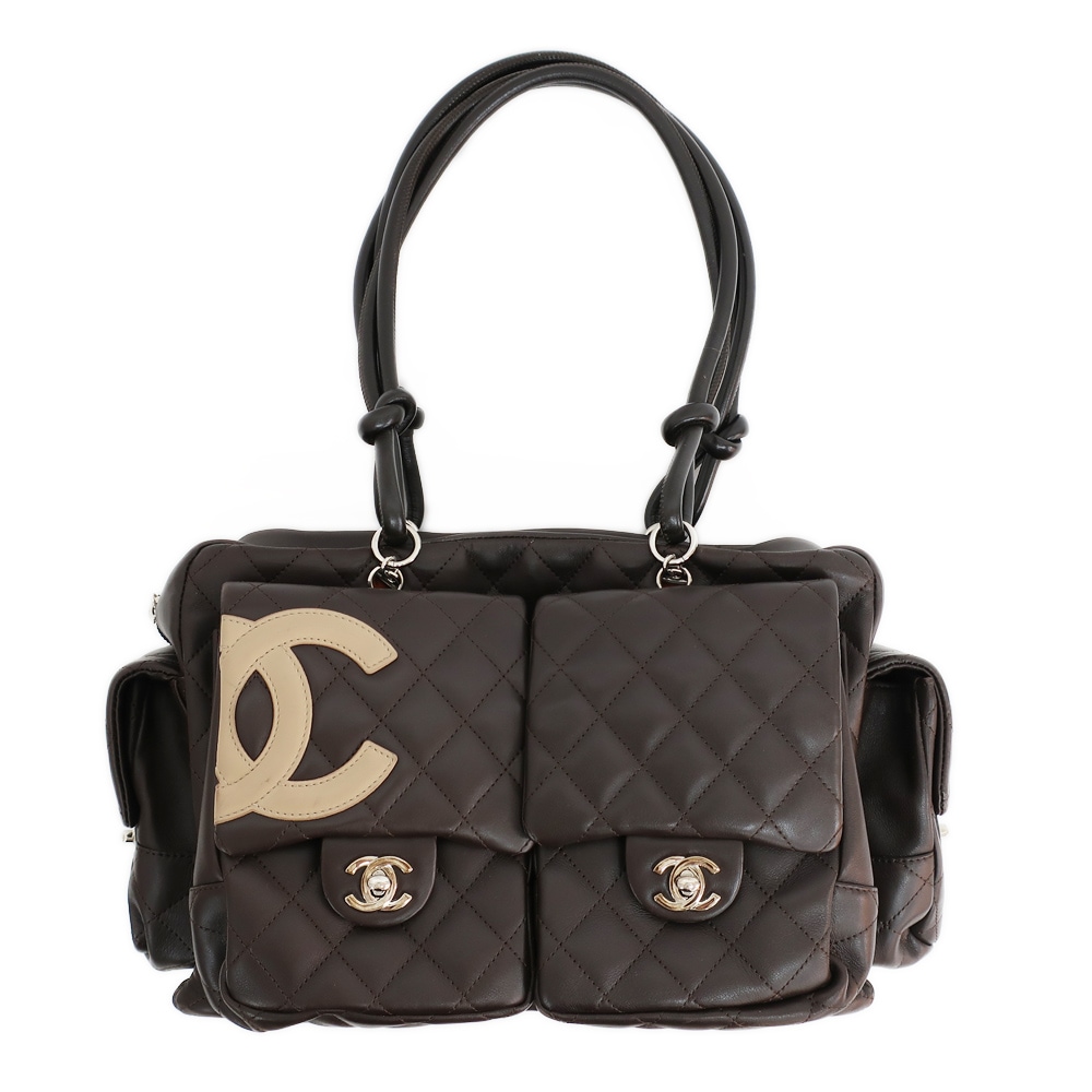 【天白】【CHANEL】シャネル カンボンライン ショルダーバッグ マルチポケット ブラウン シルバー金具 ラムスキン ココマーク バッグ レディース 鞄【中古】