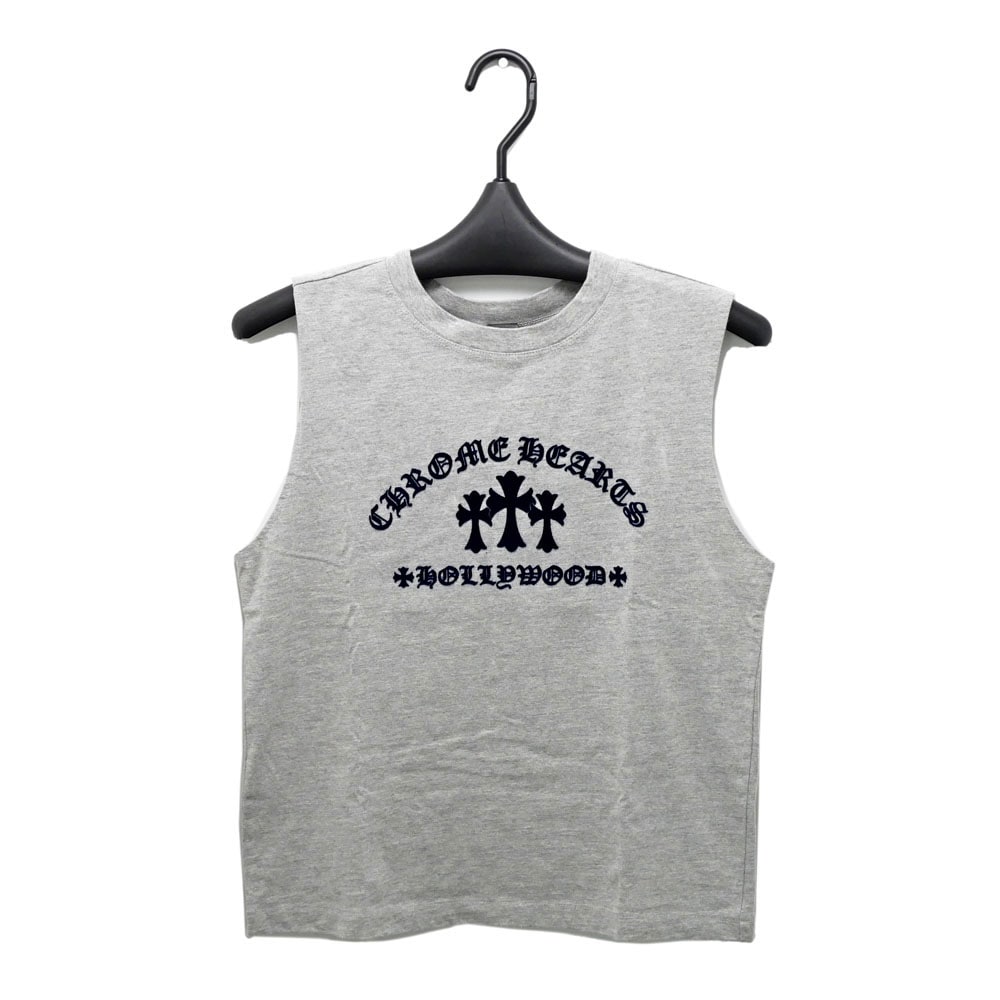 【名東】【CHROME HEARTS】クロムハーツ タンクトップ セメタリ―クロスパッチ Sサイズ グレー レディース 女 アパレル 服【未使用】【中古】