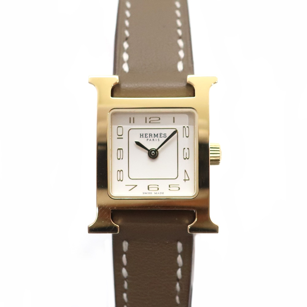 天白】【セール】【HERMES】エルメス Hウォッチ ミニ HH1.101 GD金具