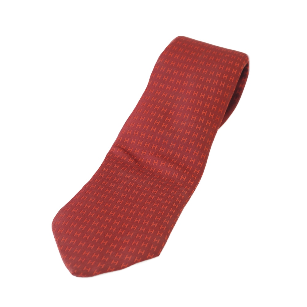 【栄】【セール~】【HERMES】エルメス H038188T Hジャガード織 シルク100% ボルドー レッド 大剣幅約8cm 小物 その他 本体品のみ【中古】