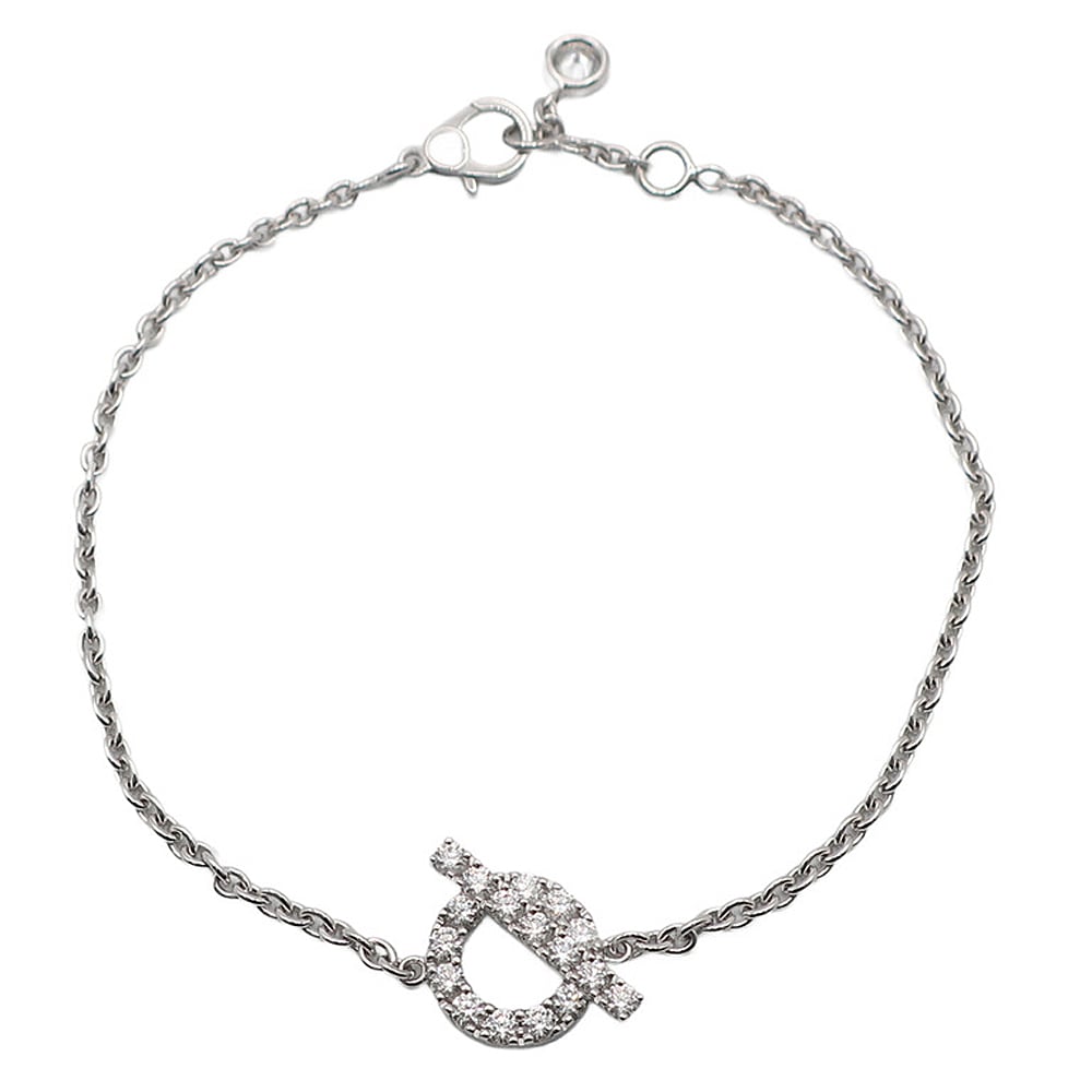 【天白】【HERMES】エルメス フィネス ブレスレット ST K18WG 750 ホワイトゴールド ダイヤ ジュエリー レディース 腕回り約17cm アクセ【中古】