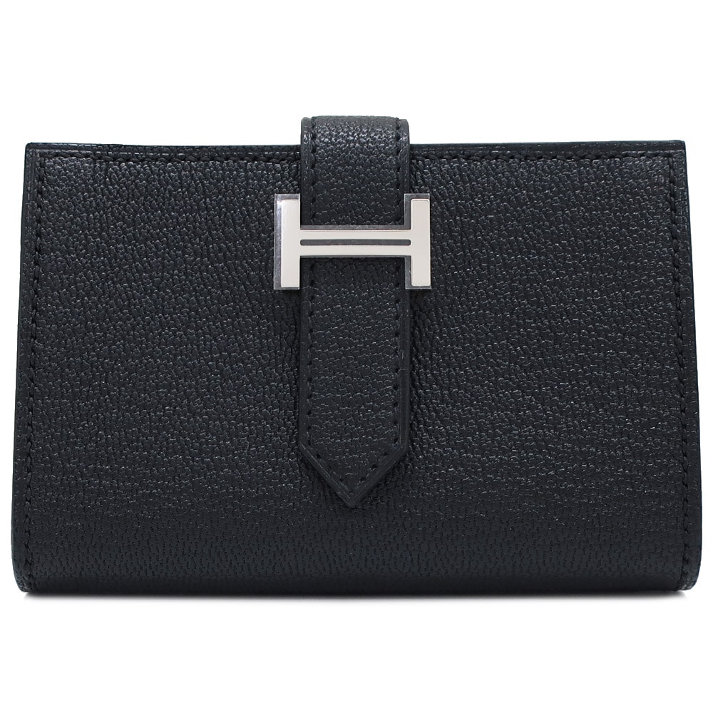 HERMES 美品 ベアン コンパクト シェーブル □I刻印 ブラック 財布 エルメス ベアンコンパクト 財布 モノクローム ボックスカーフ