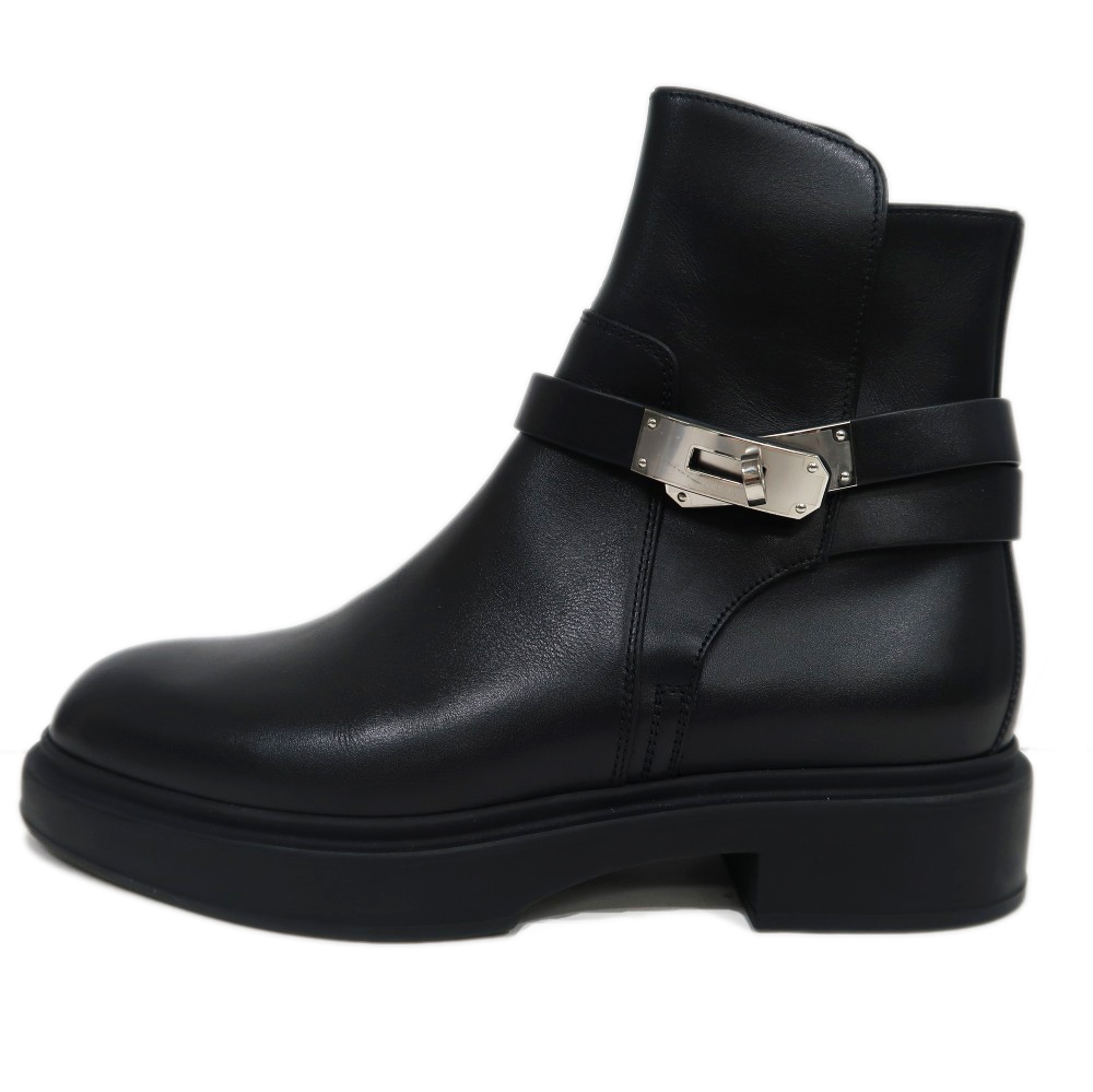 美品HERMES エルメス 黒レザー メンズ ヴェオショートブーツ バックル付 名東】【HERMES】エルメス ショートブーツ ジェフ 黒 ブラック