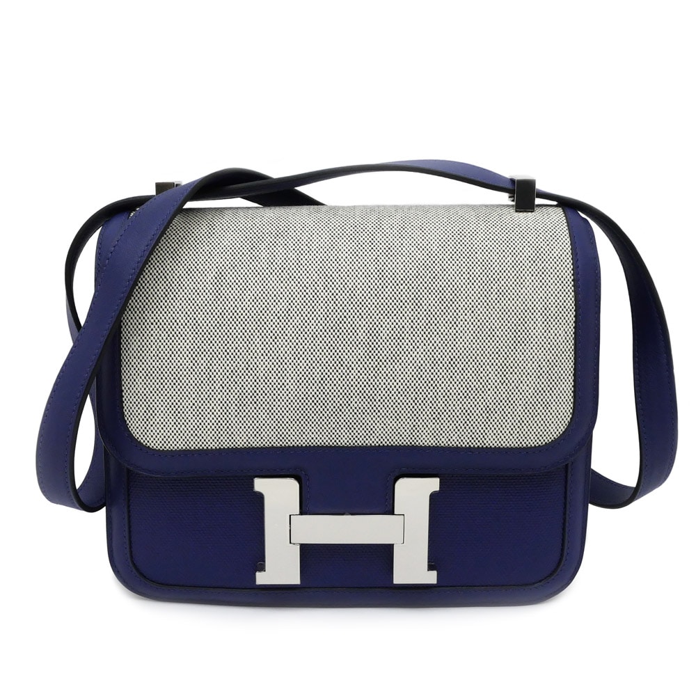 名東】【HERMES】エルメス コンスタンス3 ブルー シルバー金具 トワル