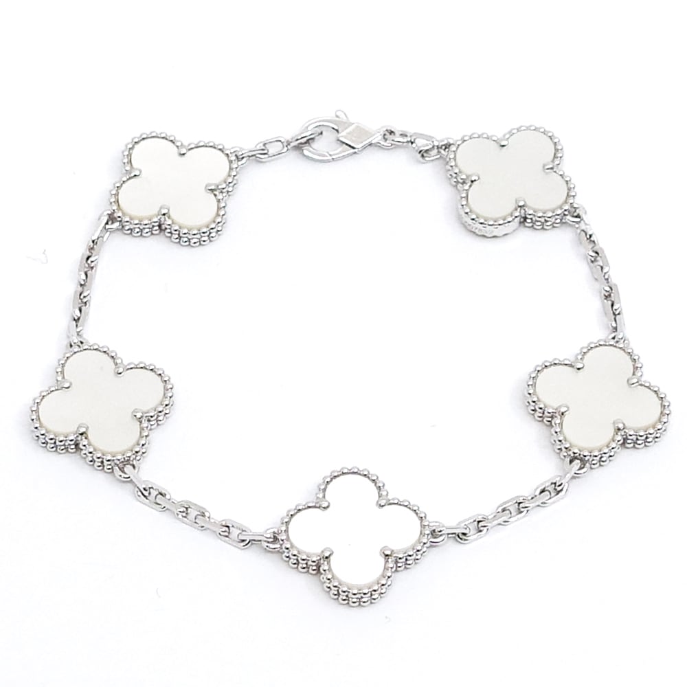 �ڱɡۡ�VAN CLEEF&ARPELS�ۥ����󥯥꡼�ա������ڥ� K18WG ������ơ�������ϥ�֥� �֥쥹��å� �ۥ磻�ȥ����� ��ĳ�� 5������� 750WG VCARF48400 MOP ���奨�꡼����š�