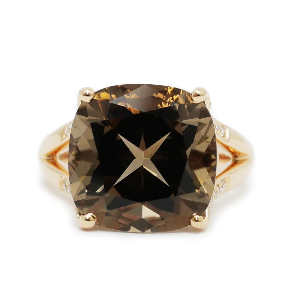 【名東】【MAUBOUSSIN】モーブッサン スモーキークオーツ リング 750PG #12.5 ダイヤ 約6.9g 仕上げ済 ジュエリー レディース【中古】